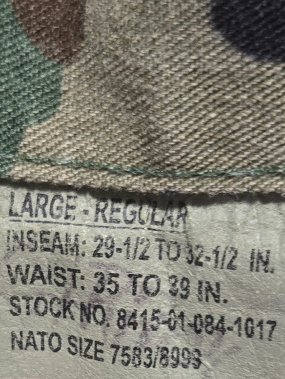 Military Issued Army Fatigue Camo Cargo Pants Mens Size Large *see pics* - Picture 5 of 7